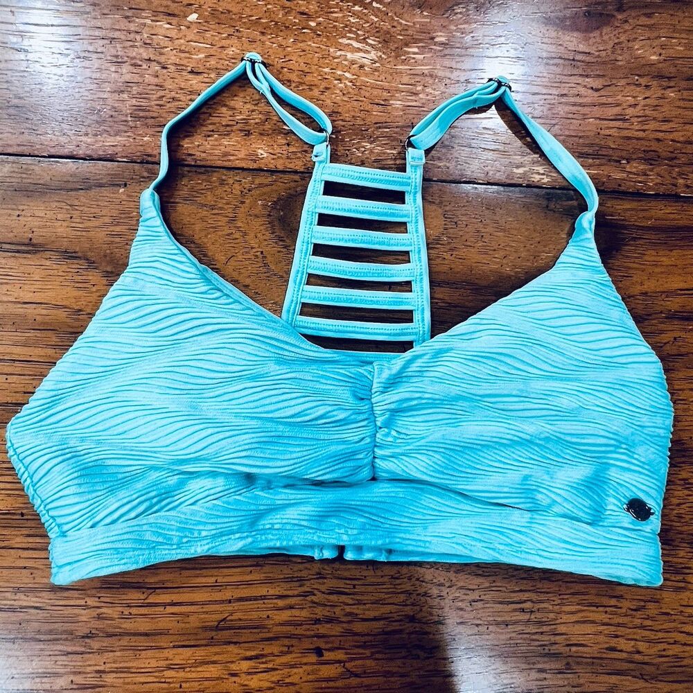 CALIA by Carrie Underwood Textured Bikini Top Womens Size Small Turquoise Blue